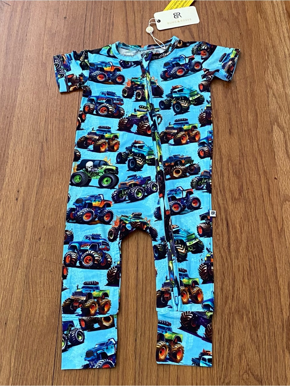 Bums & Roses Blue Monster Truck Zip-Up Kids Pajama
